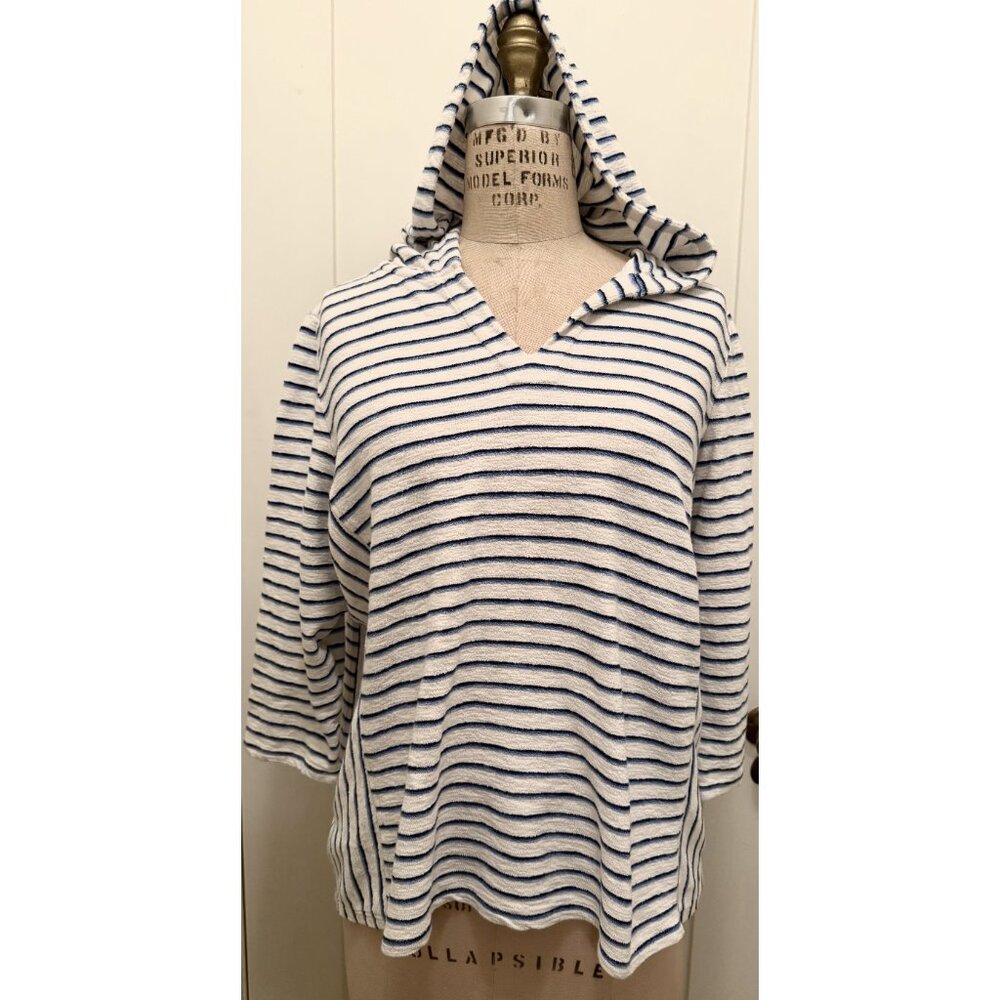 J.Jill Cotton Striped Terry Hooded Top sz M Petite
